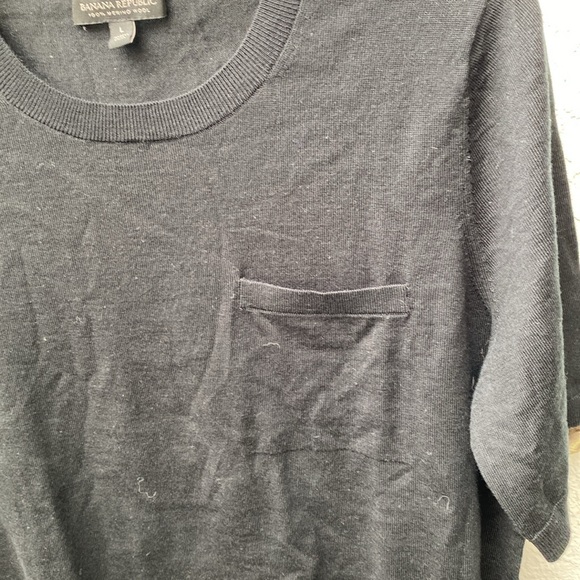 Banana republic large light weight black wool knit short sleeved sweater - Picture 3 of 5